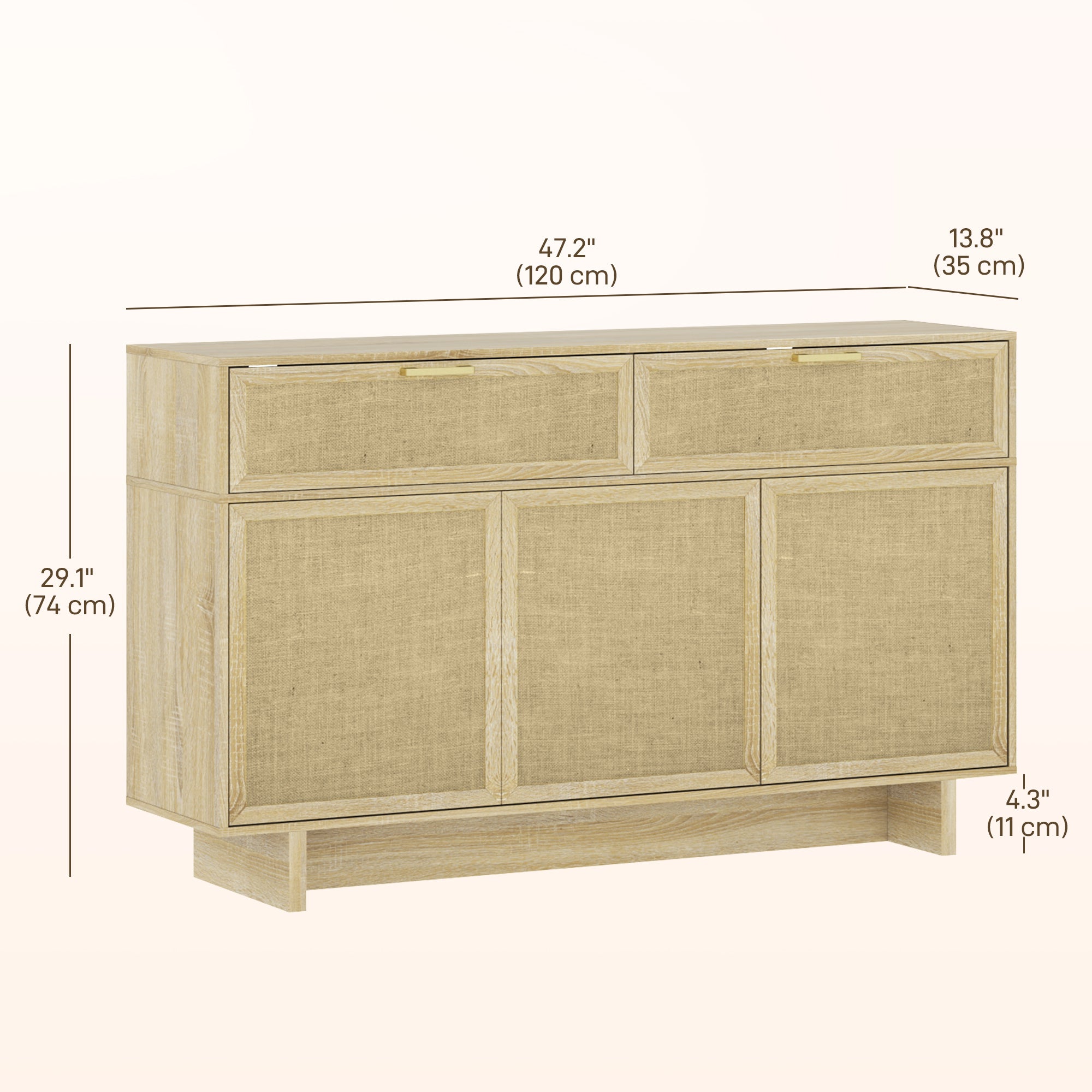 Boho Kitchen Sideboard Buffet Cabinet with Hinge Doors, Drawers and Adjustable Shelf for Living Room, Natural Wood Bar Cabinets at Gallery Canada
