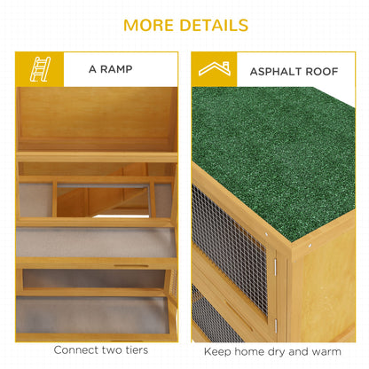 Wood Rabbit Hutch with 2 Large Main House, Ramp, Trays, Yellow Rabbit Hutch   at Gallery Canada