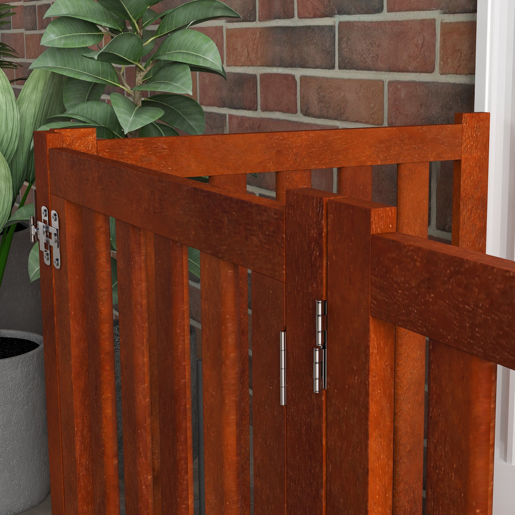 Foldable Dog Gate with Door, 4 Panels Fressstanding Pet Gate, Brown Houses, Kennels & Pens at Gallery Canada