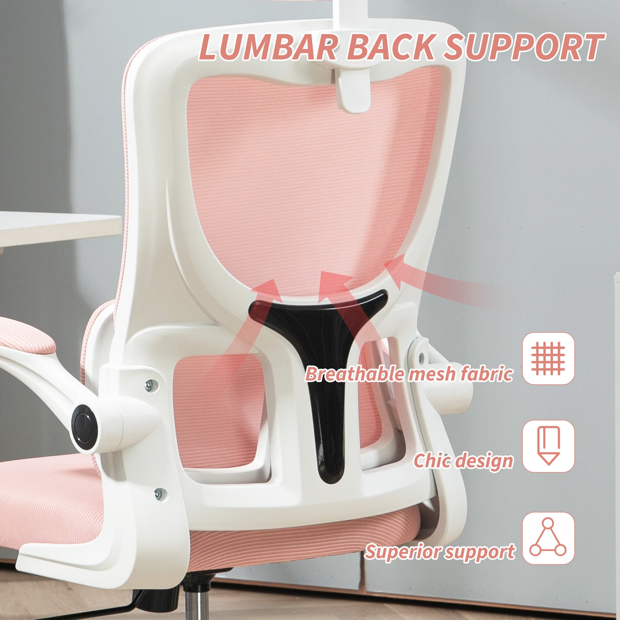 High Back Office Chair, Mesh Computer Desk Chair with Rotatable Headrest, Lumbar Back Support, Adjustable Height, Pink Executive & Manager Chairs at Gallery Canada