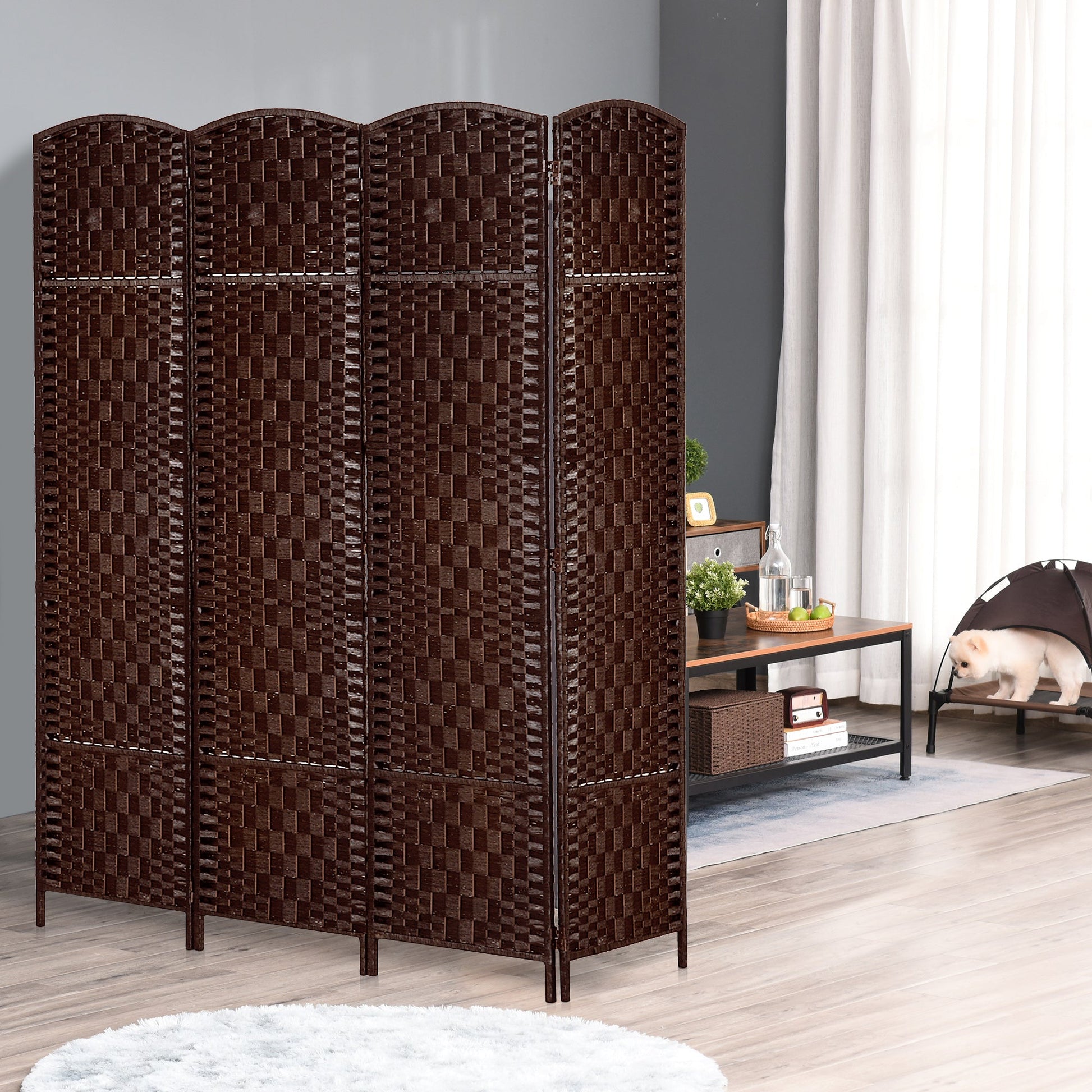 6ft Folding Room Divider, 4 Panel Wall Partition with Wooden Frame for Bedroom, Home Office, Brown Room Dividers   at Gallery Canada