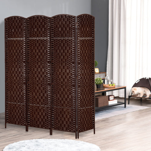 6ft Folding Room Divider, 4 Panel Wall Partition with Wooden Frame for Bedroom, Home Office, Brown