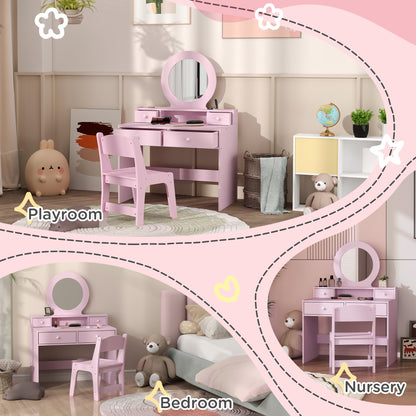 Kids Vanity Set, Children Makeup Table with Mirror, Stool and Storage Drawers, for Ages 3-8, Pink Toy Vanity   at Gallery Canada