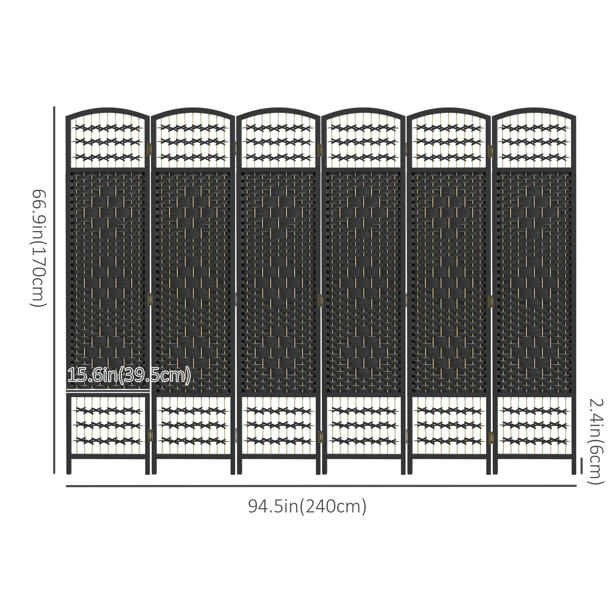 6 Panel Folding Room Divider, Portable Privacy Screen, Wave Fiber Room Partition for Home Office, Black Room Dividers   at Gallery Canada