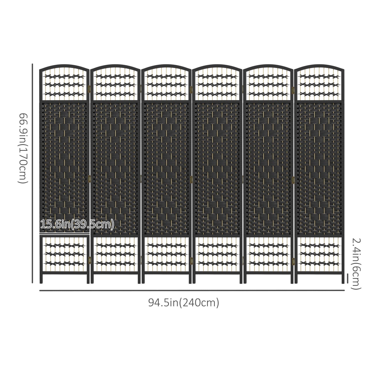 6 Panel Folding Room Divider, Portable Privacy Screen, Wave Fiber Room Partition for Home Office, Black Room Dividers   at Gallery Canada