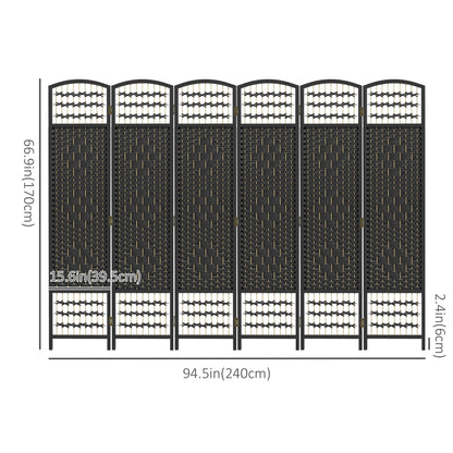 6 Panel Folding Room Divider, Portable Privacy Screen, Wave Fiber Room Partition for Home Office, Black Room Dividers   at Gallery Canada