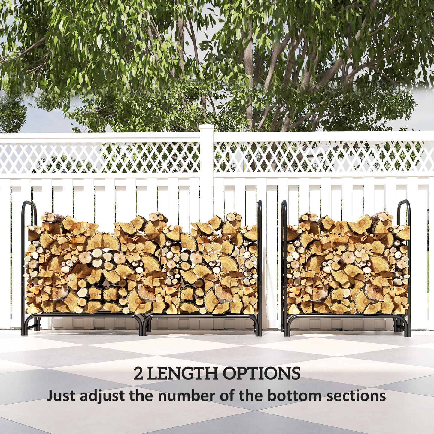 6ft Outdoor Firewood Rack with Cover, Adjustable Wood Storage Holder, Indoor Outdoor Log Rack for Fireplace, Black Firewood Racks   at Gallery Canada