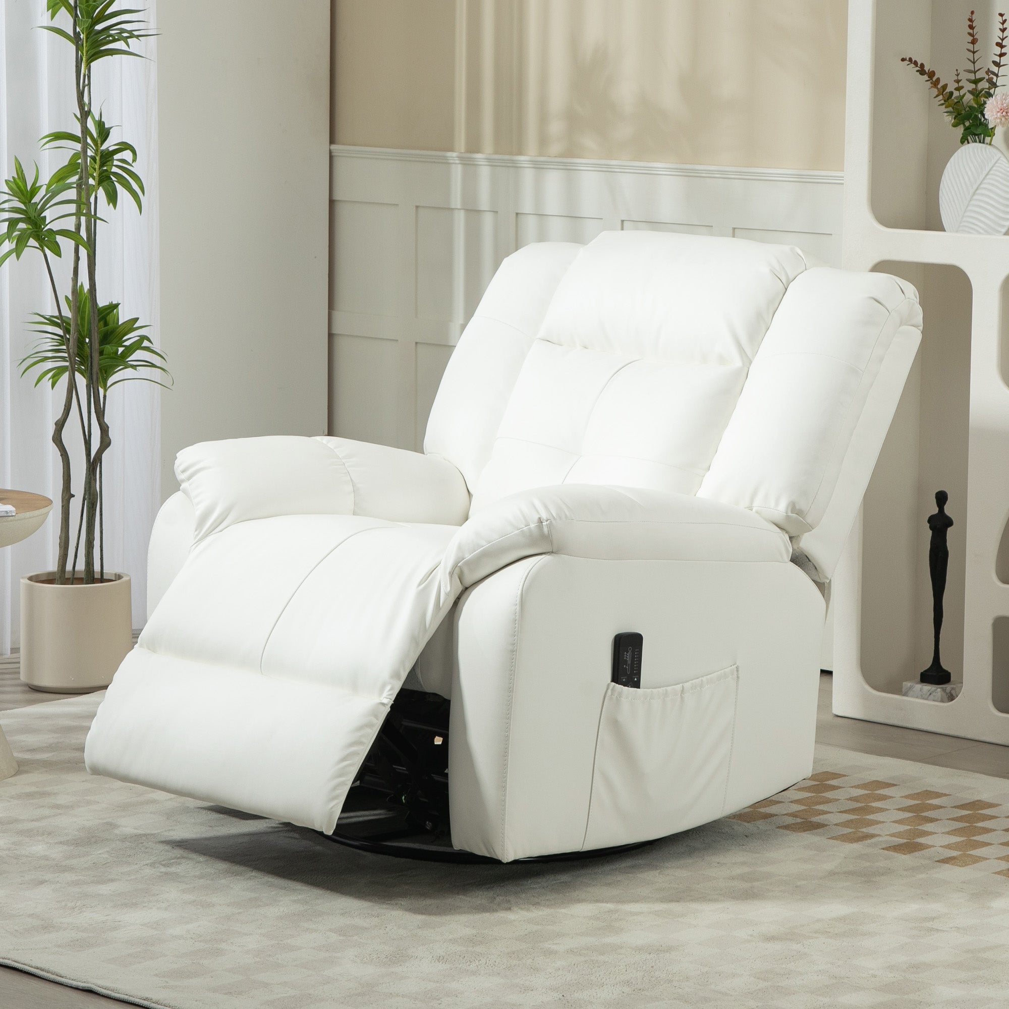 Vibration Massage Recliner, PU Leather Manual Reclining Chair, Rocker, Cream White Single Sofas   at Gallery Canada