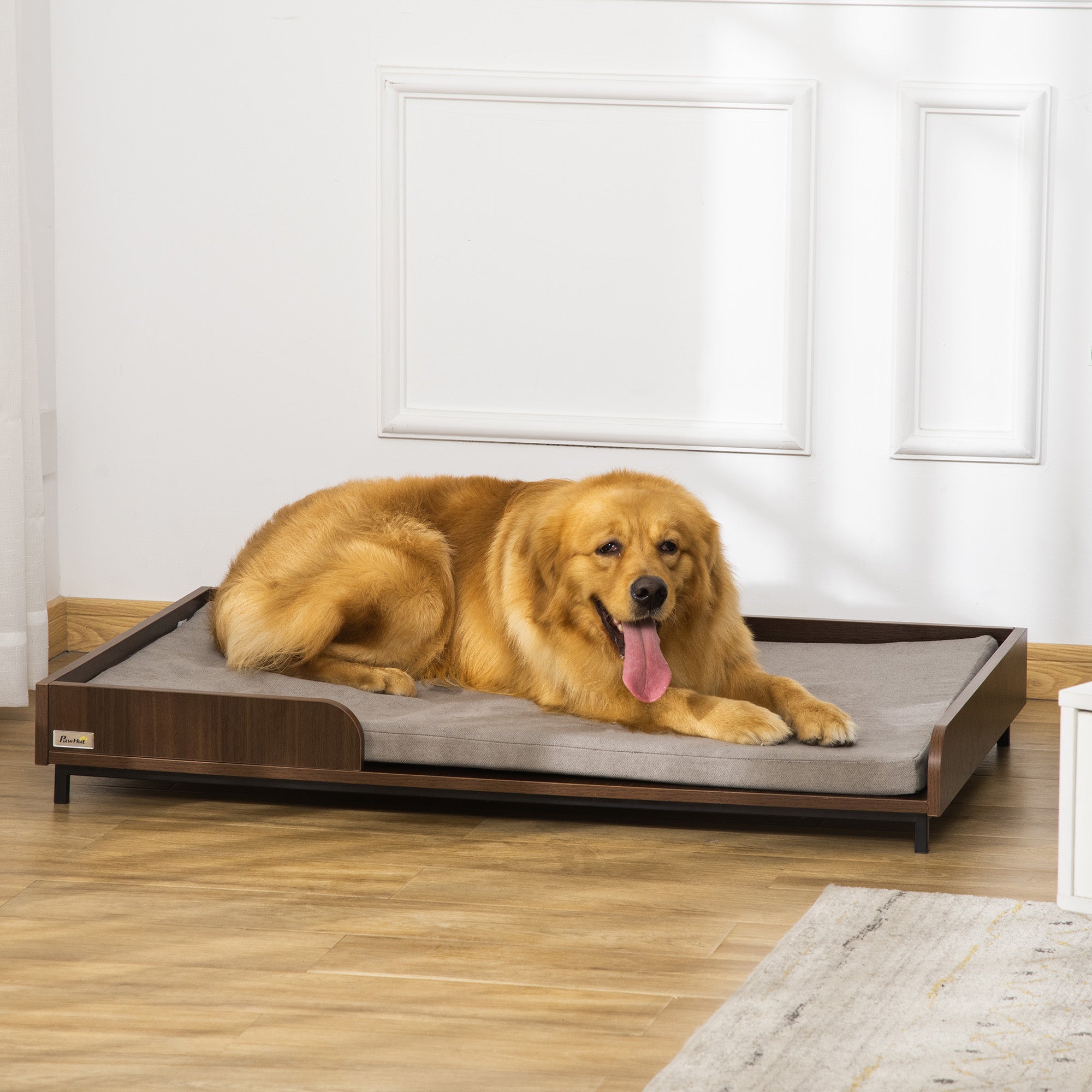 Elevated Dog Bed Frame, Furniture Style Pet Sofa, Modern Portable Cat Lounge, with Soft Cushion, Washable Cover, Steel Legs, for Large Dog, Brown Elevated Dog Beds   at Gallery Canada