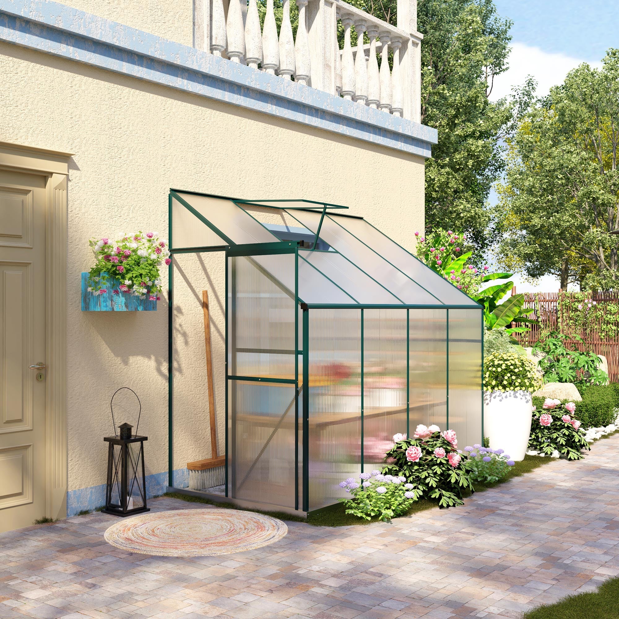 Walk-In Garden Greenhouse Aluminum Polycarbonate with Roof Vent for Plants Herbs Vegetables 8' x 4' x 7' Silver Walk In Greenhouses   at Gallery Canada