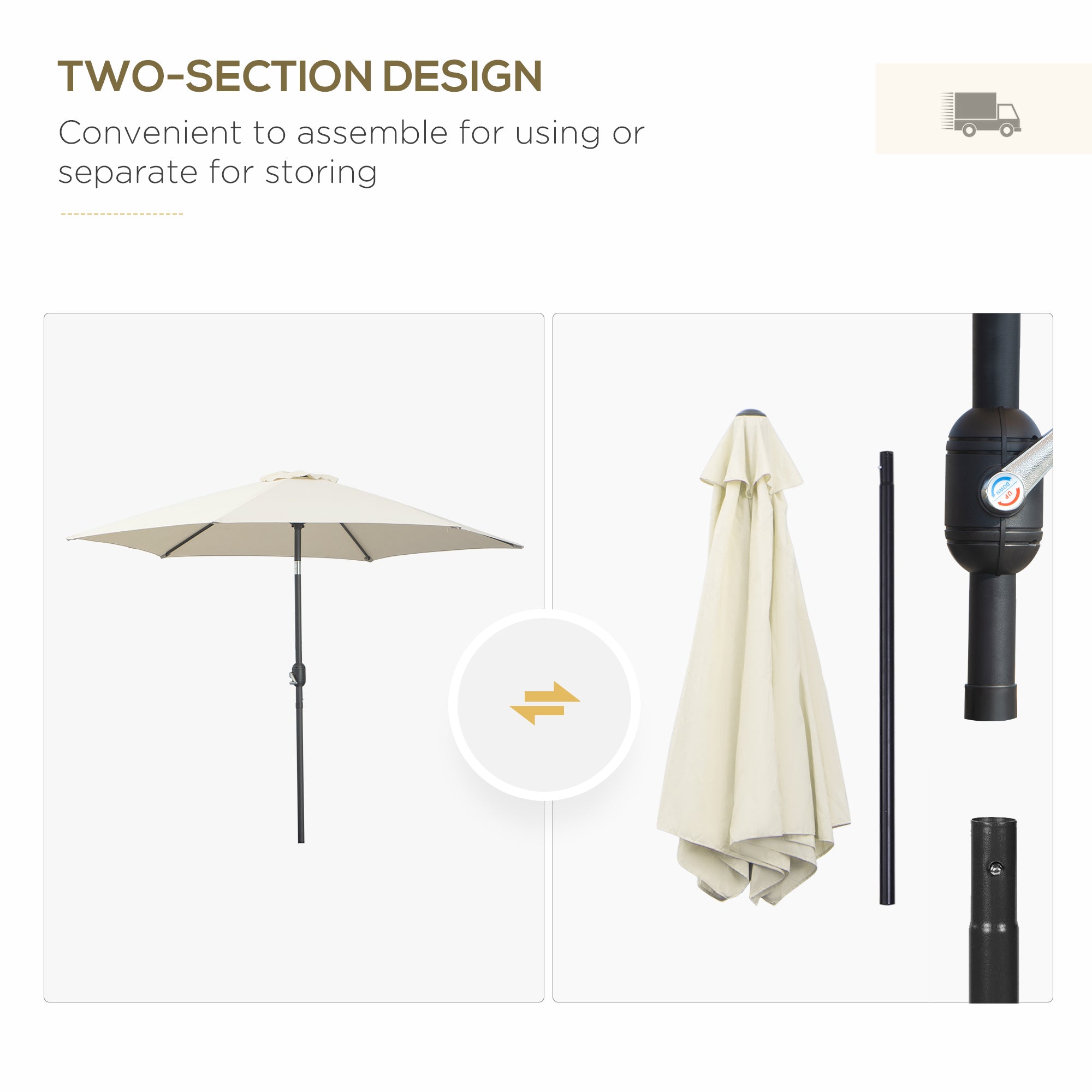 8.5' Round Aluminum Patio Umbrella 6 Ribs Market Sunshade Tilt Canopy w/ Crank Handle Garden Parasol Cream White Sun Umbrellas at Gallery Canada