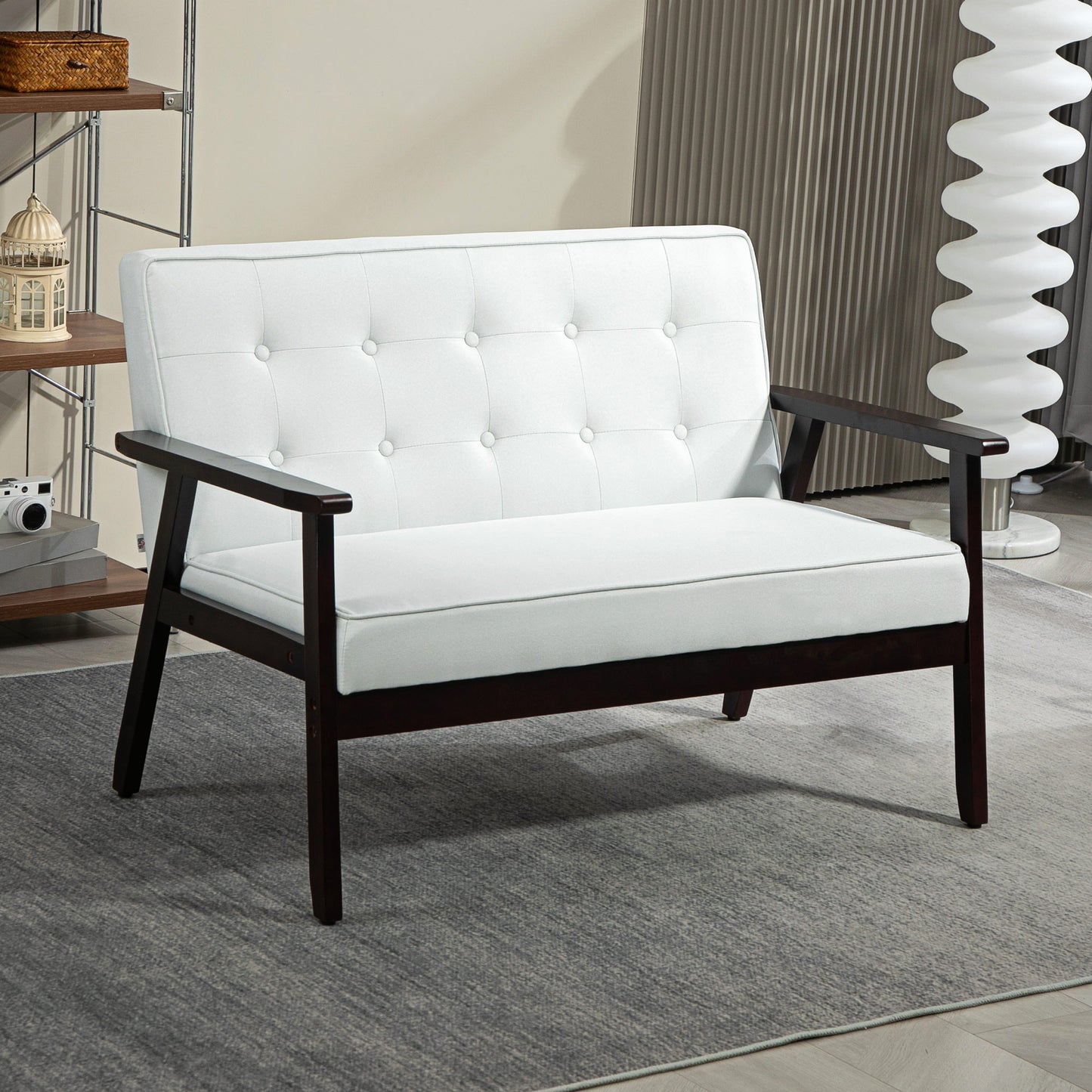 44.5" 2 Seat Sofa for Bedroom, Modern Upholstered Loveseat with Button Tufted Back and Wood Legs, Cream White 2-Seater Sofas Multi Colour at Gallery Canada