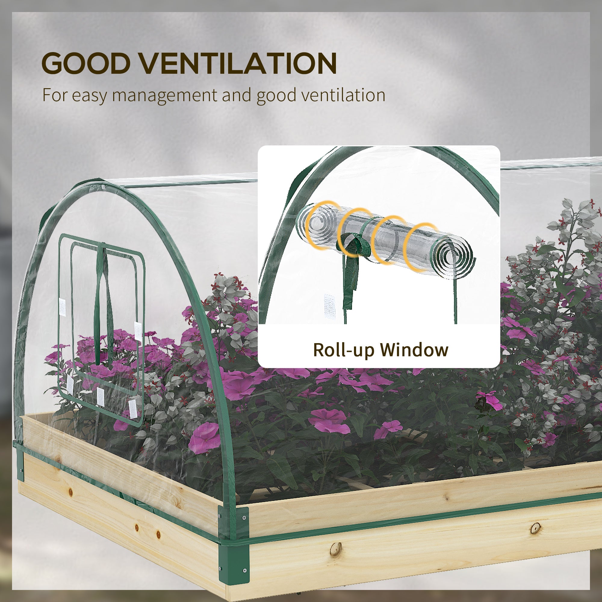 12 Pockets Raised Garden Bed with Greenhouse and Roll Up Windows for Vegetables, Flowers, 4' x 3' x 2', Natural Wood Raised Garden Beds at Gallery Canada