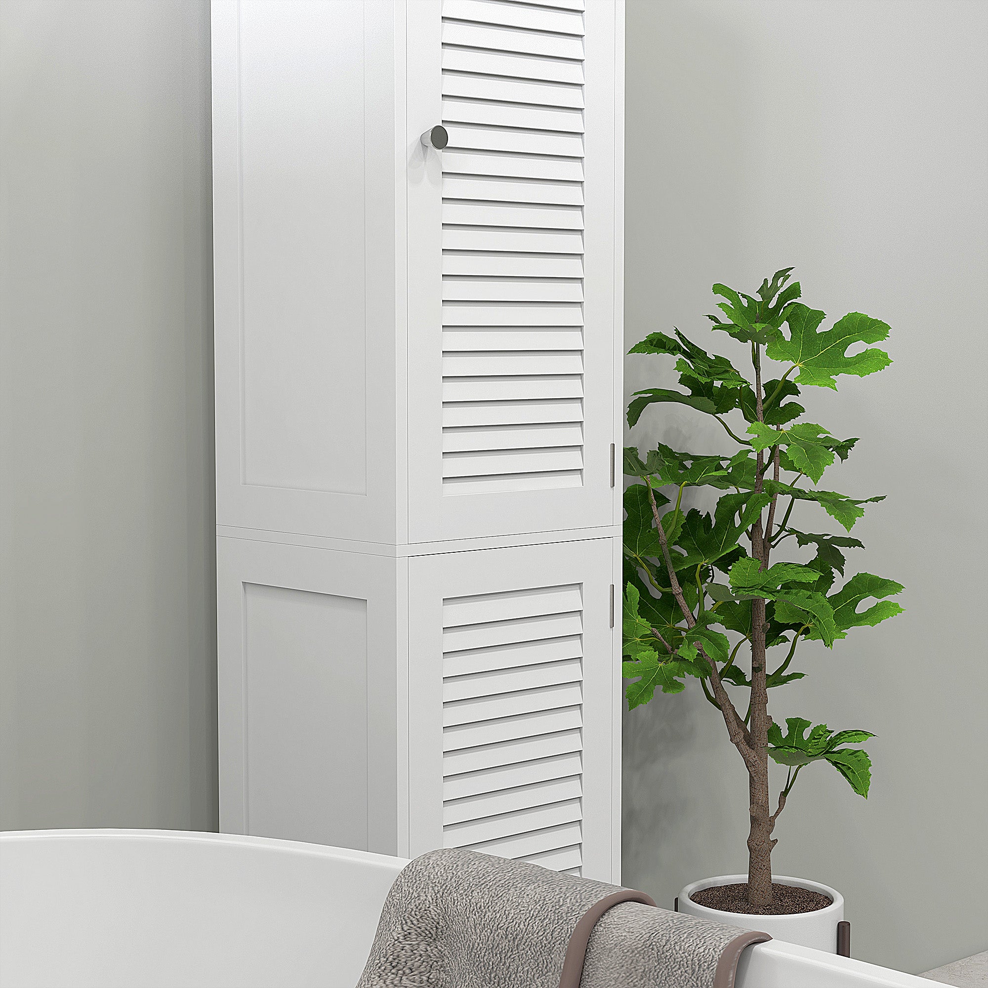 Narrow Bathroom Cabinet, Tall Bathroom Storage Cabinet with Shelves and Doors, White Bathroom Cabinets   at Gallery Canada