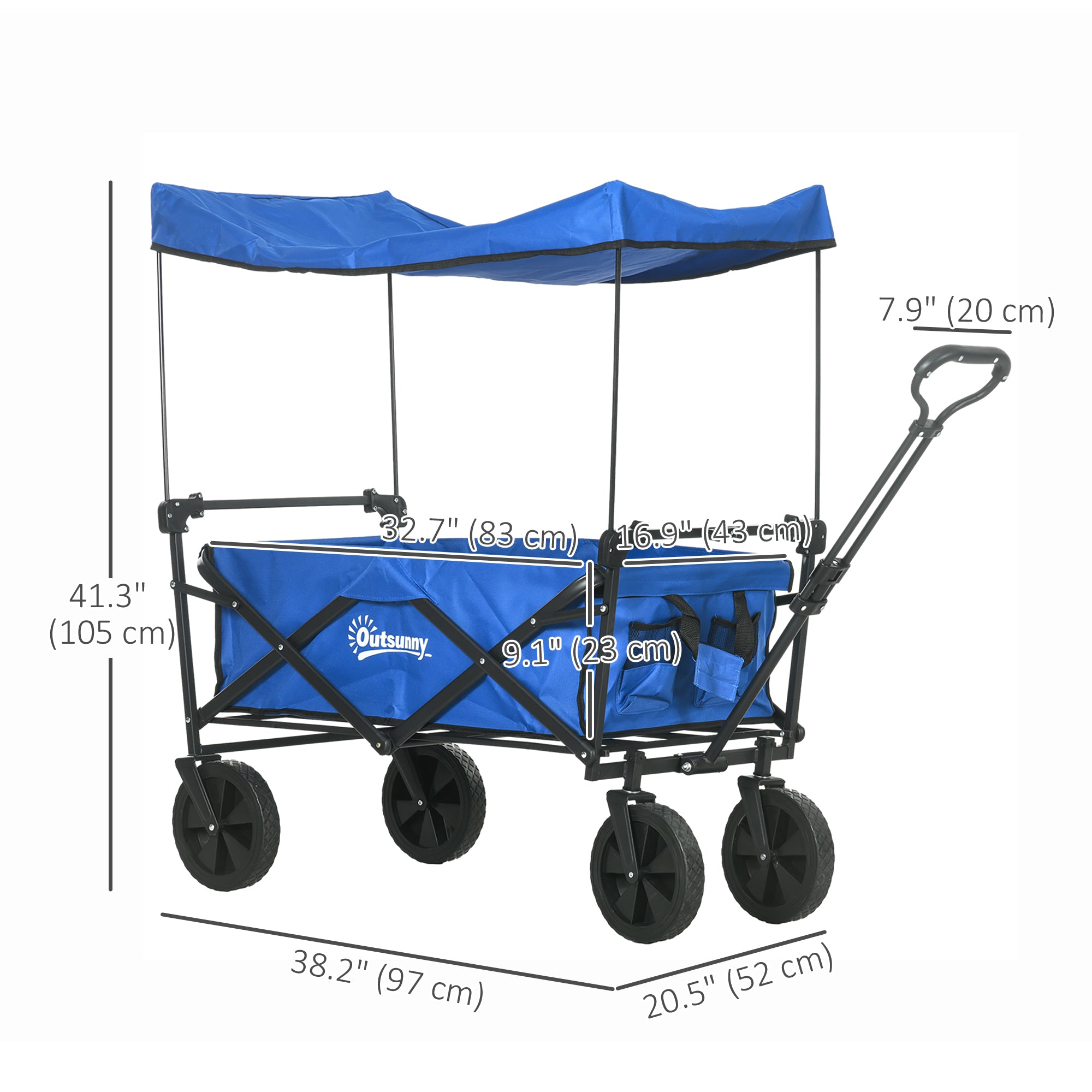 Steel Frame Folding Garden Cart, Collapsible Wagon Cart with Removable Canopy, Telescopic Handle and Carrying Bag, Dark Blue Folding Garden Carts at Gallery Canada