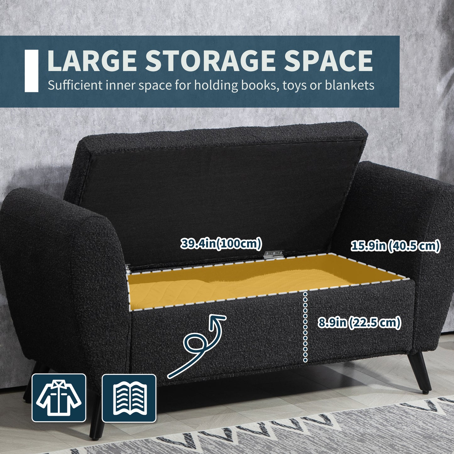 Upholstered Storage Bench with Arms, Modern Ottoman Bench for Bedroom, Entryway, and Living Room, Black Storage Ottomans & Benches at Gallery Canada