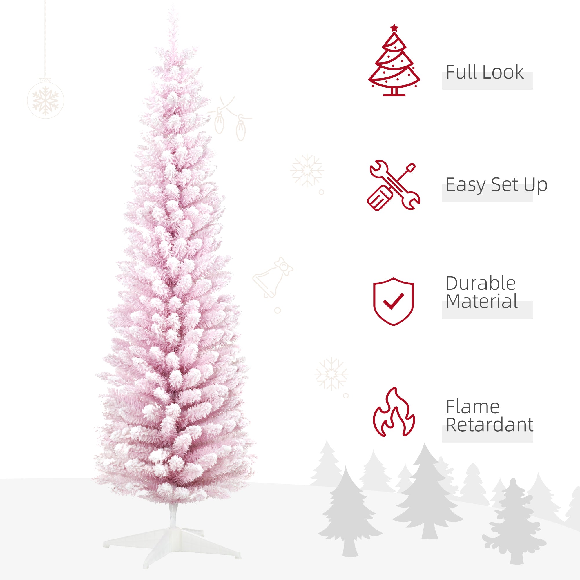 7ft Flocked Christmas Tree, Pencil Artificial Christmas Tree with Realistic Branches, Pink Flocked Christmas Trees   at Gallery Canada