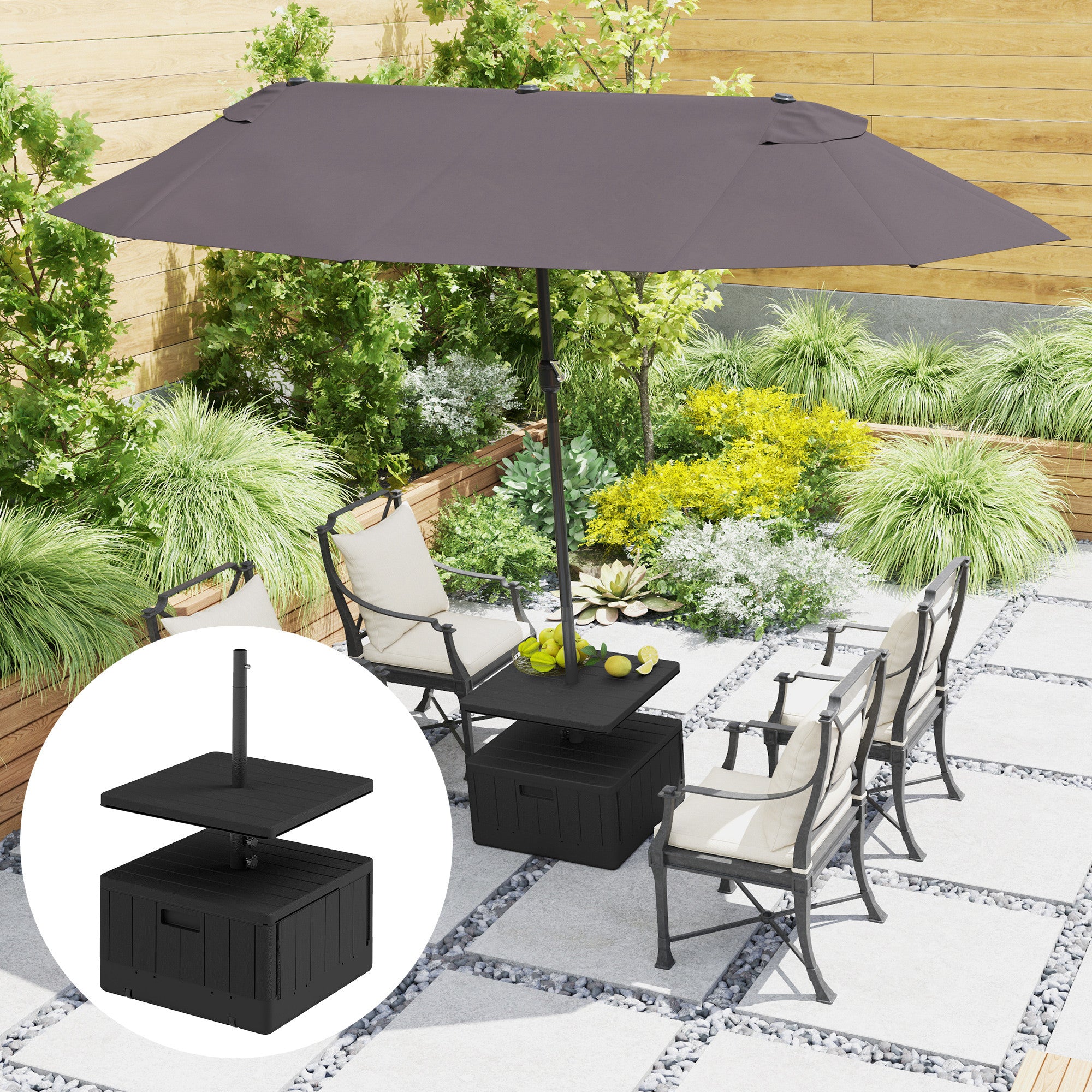 Patio Umbrella Weighted Base with Table Tray, Heavy Duty Umbrella Base with Wheels Handles, 176lbs with Stand Filling, Patio Umbrella Stand Base for Garden Poolside, Black Umbrella Bases at Gallery Canada
