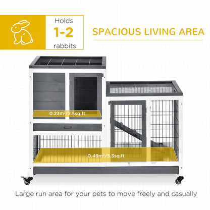 Rabbit Hutch Indoor Bunny Cage Guinea Pig House on Wheels with Run, Pull Out Trays, Grey and White Rabbit Hutch   at Gallery Canada