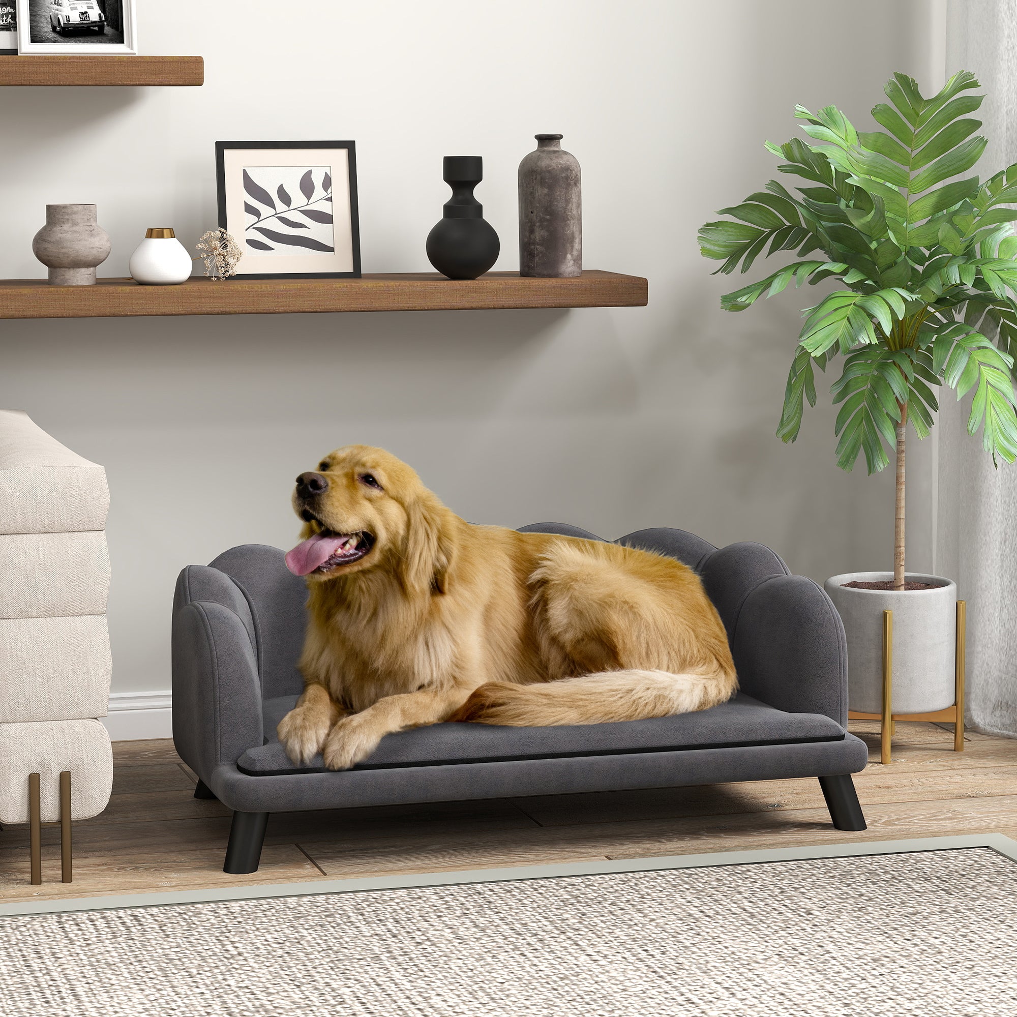 Dog Sofa with Removable Cushion Wood Legs for Medium and Large Dogs, Dark Grey Dog Sofas at Gallery Canada