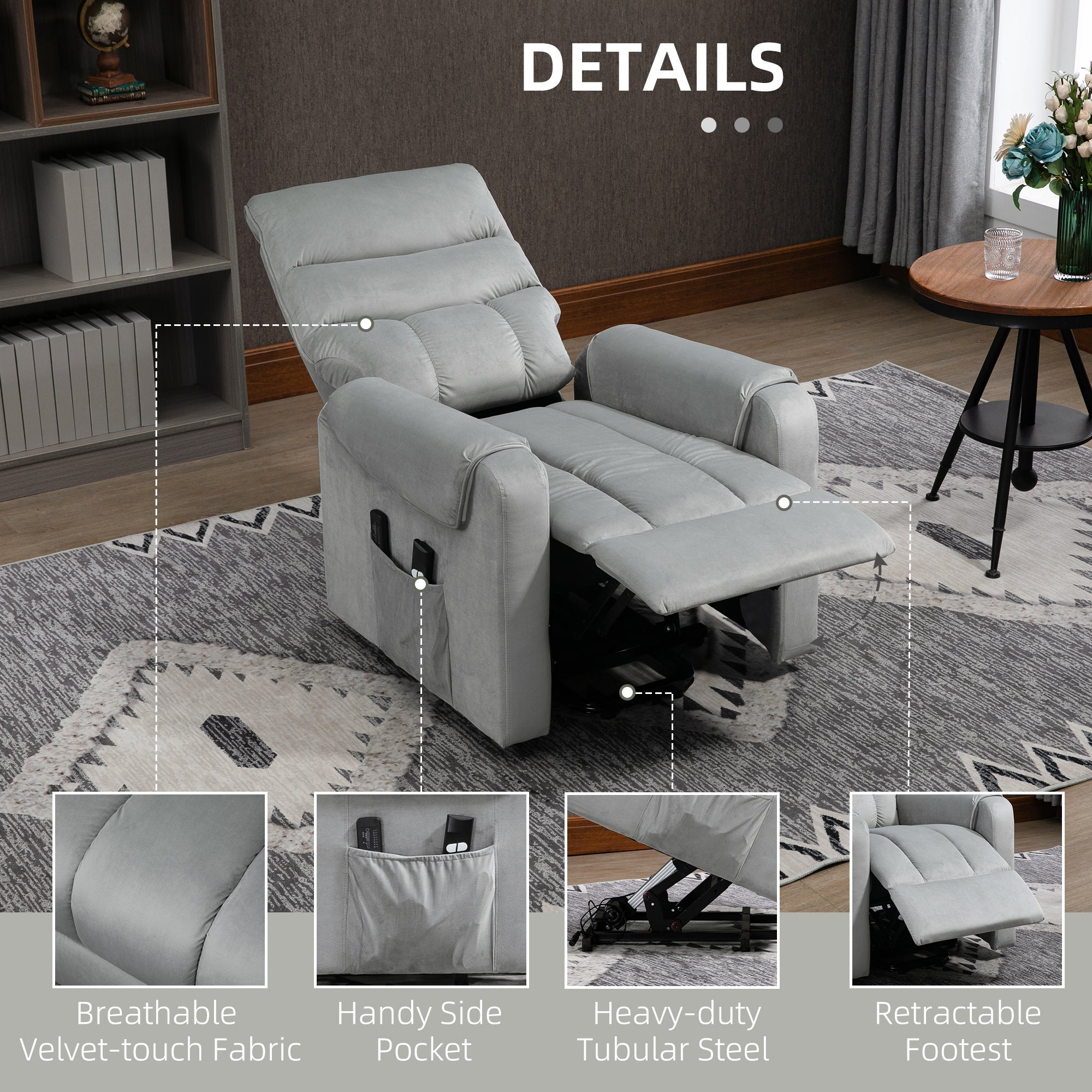 Lift Chair for Elderly, Massage Recliner Chair with 8 Vibration Points, Footrest, Remote Control, Side Pockets, Grey Electric Power Lift Chairs at Gallery Canada