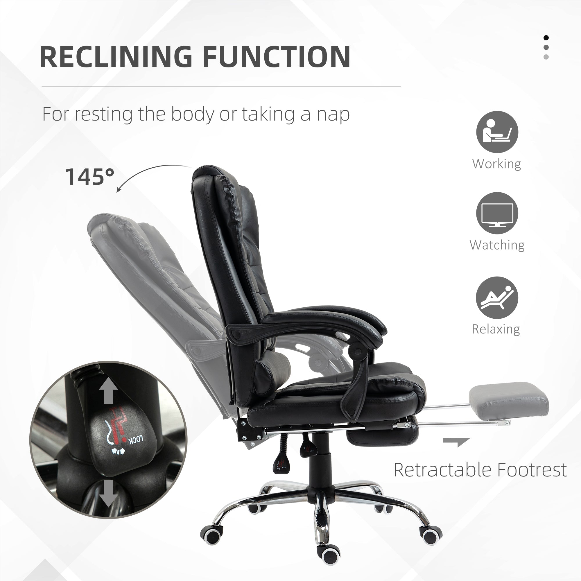 High Back Office Chair PU Leather Executive Office Chair with Retractable Footrest Padded Armrest Black Executive & Manager Chairs at Gallery Canada
