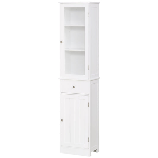 Bathroom Storage Cabinet with 3-tier Shelf Drawer, Floor Cabinet Free Standing Linen Tower Tall Slim Side Organizer Shelves, White Bathroom Cabinets White  at Gallery Canada