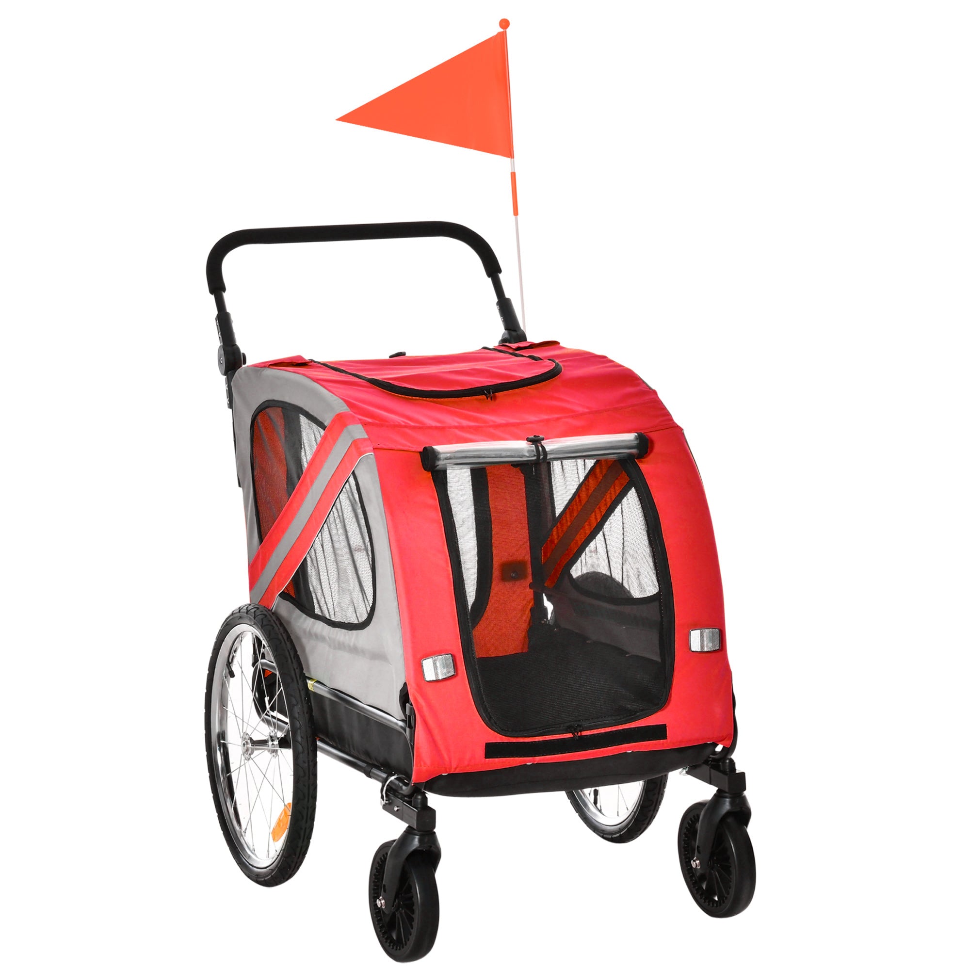 Dog Bike Trailer, 2-in-1 Dog Wagon Pet Stroller for Travel with Universal Wheel Reflectors Flag, for Small and Medium Dogs, Red Dog Bike Trailers & Strollers at Gallery Canada