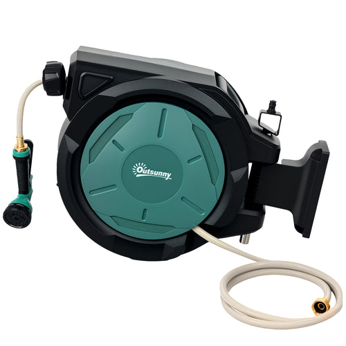 1/2 in x 100ft Wall Mounted Garden Hose Reel, Retractable Water Hose Reel with Auto Rewind, Any Length Lock, Black