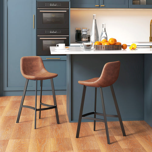 Counter Height Stools Set of 2, Upholstered Kitchen Stool with Back and Steel Legs