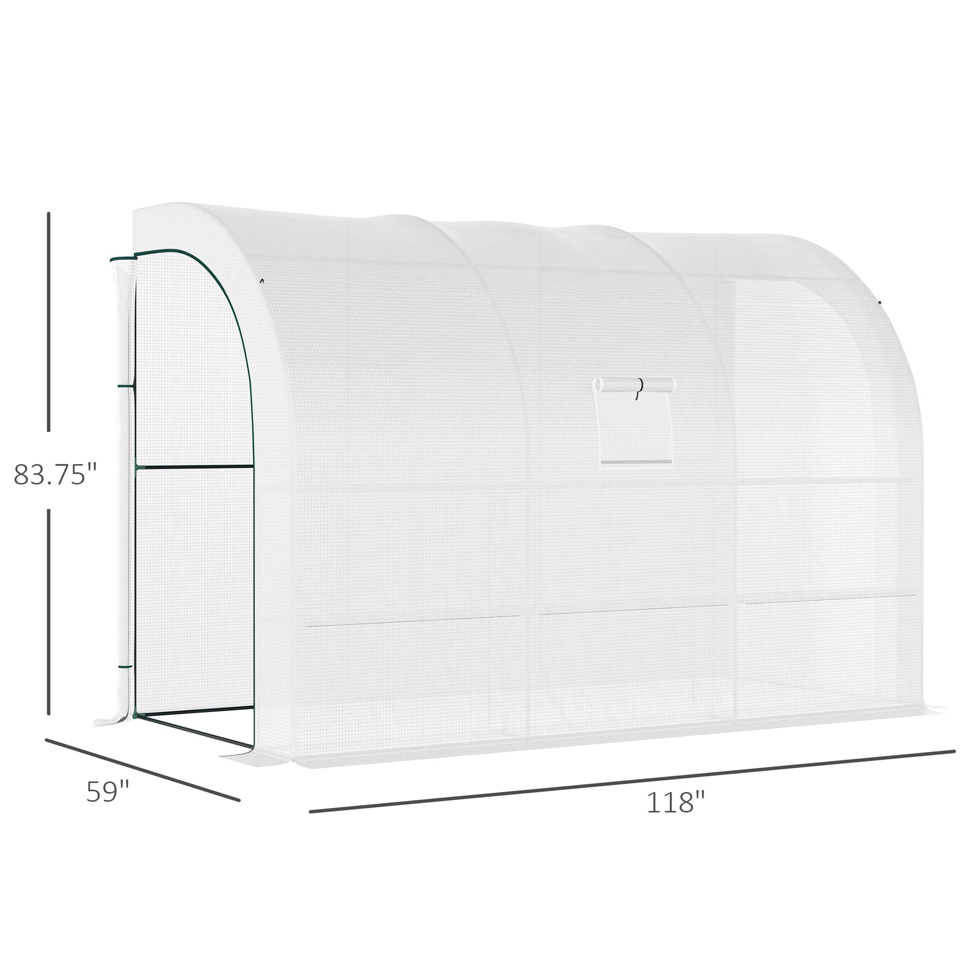 Walk-in Wall Lean-to Greenhouse, 10' x 5' x 7' Outdoor Gardening Green House with PE Cover, Windows, Shelves and 2 Zipper Doors, White Walk In Greenhouses   at Gallery Canada