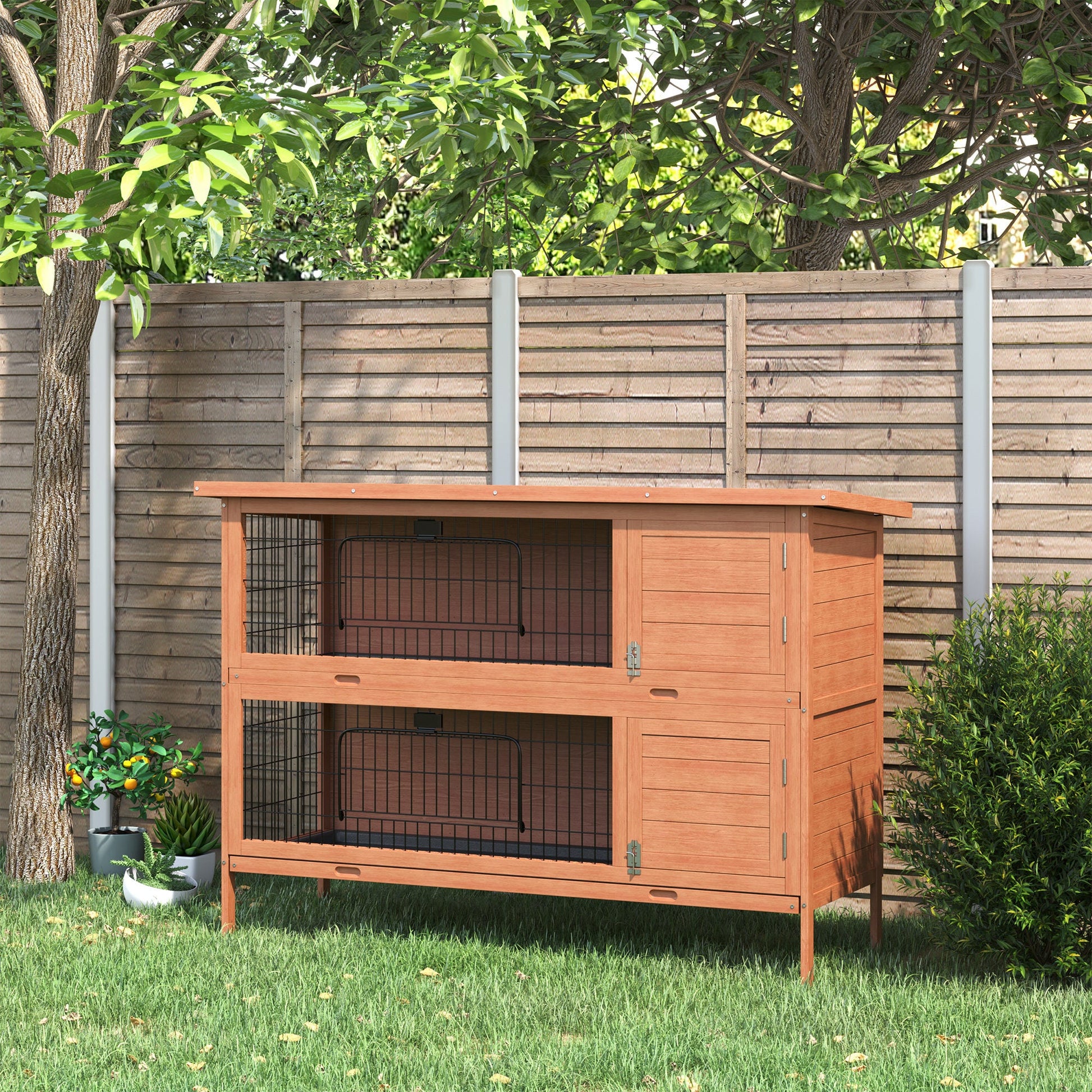 2-Story 54" Rabbit Hutch with Lockable Doors, No Leak Tray, Waterproof Roof, Orange Rabbit Hutch   at Gallery Canada