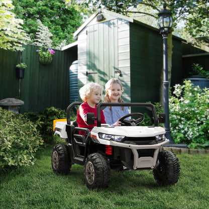 12V Ride on Car with Electric Bucket, Two-Seater, Shovel, Remote Control, Spring Suspension, Horn, Music, White Electric Toy Cars   at Gallery Canada