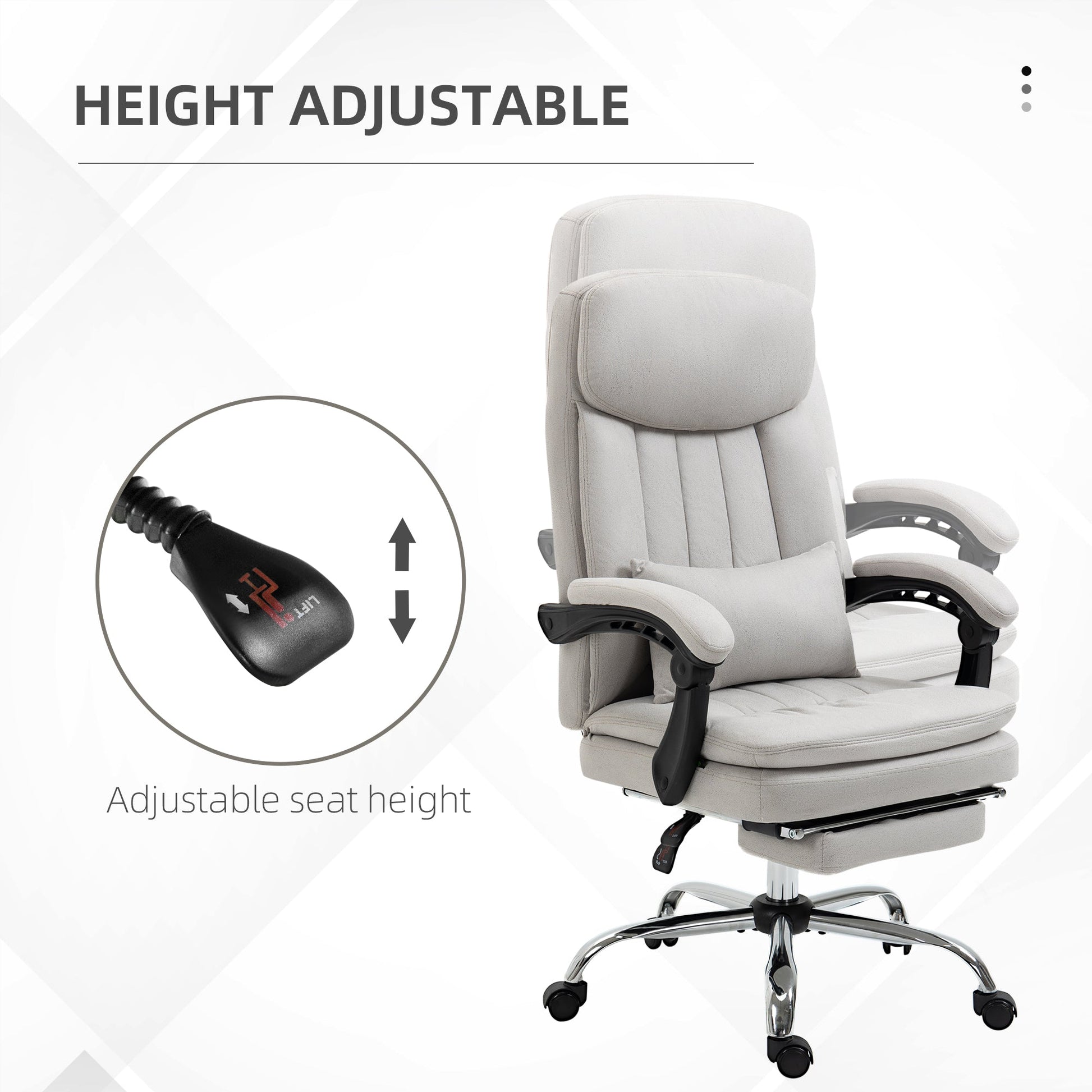 High Back Office Chair, Microfibre Computer Desk Chair with Lumbar Support Pillow, Foot Rest, Reclining Back, Arm, Light Grey Executive & Manager Chairs   at Gallery Canada