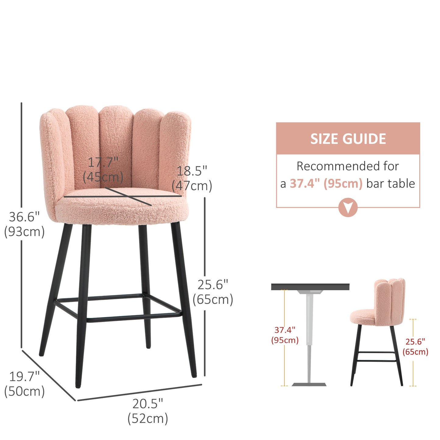 Faux Cashmere Bar Stools Set of 2 Counter Height Bar Stools with Back for Home Kitchen, 20.5"x19.7"x36.6", Pink Bar Stools   at Gallery Canada