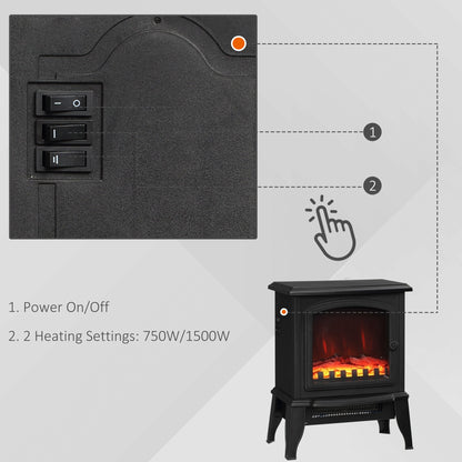 Electric Fireplace Heater, Freestanding Fireplace Stove with Realistic Flame Effect, Overheat Safety Protection, 750W/1500W, Black Electric Fireplaces   at Gallery Canada