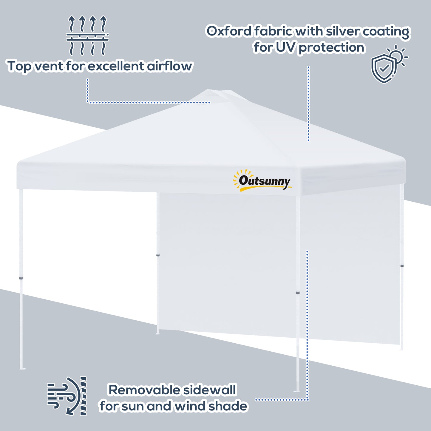 10' x 10' Pop Up Canopy Tent with Adjustable Height, 1 Sidewall, and Wheeled Carry Bag for Outdoor, Garden, Patio, White Pop Up Canopies at Gallery Canada