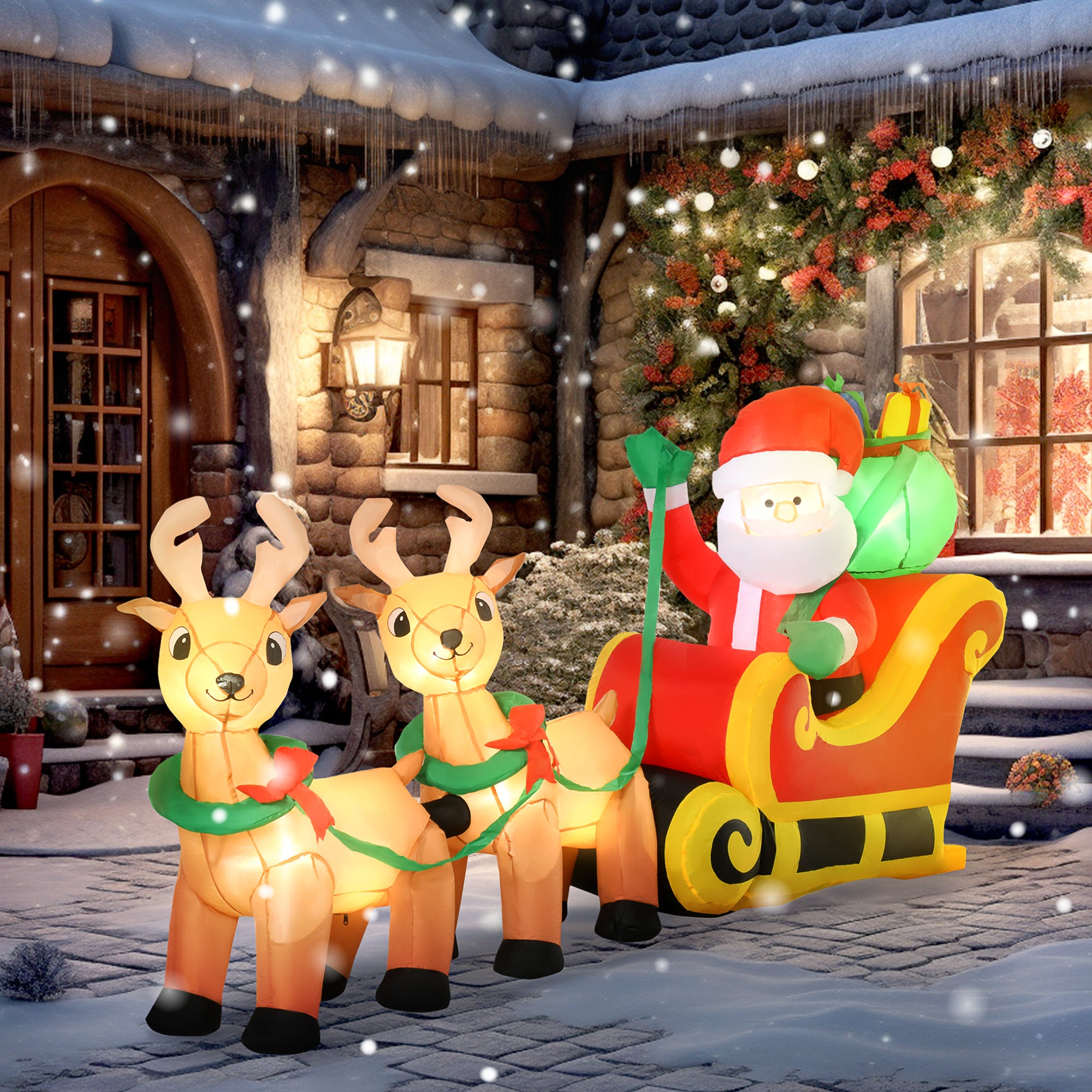8ft Christmas Inflatables Santa Claus with Sleigh and Reindeer, Outdoor Decoration with LED Lights Display Christmas Inflatables at Gallery Canada