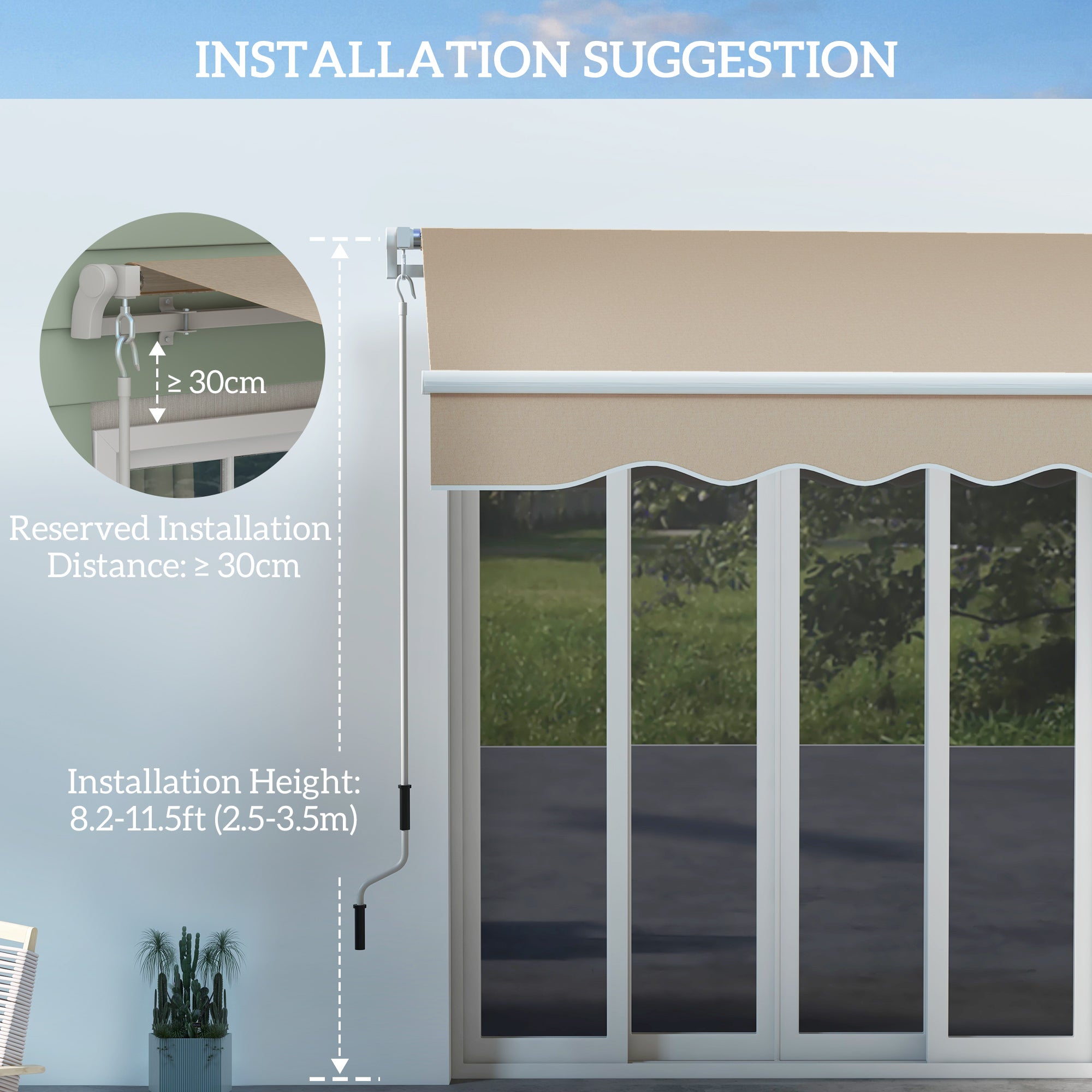 13' x 8' Manual Retractable Patio Awning Sun Shade Outdoor Deck Window Door Canopy Shelter Aluminum Frame Khaki Window Awnings at Gallery Canada