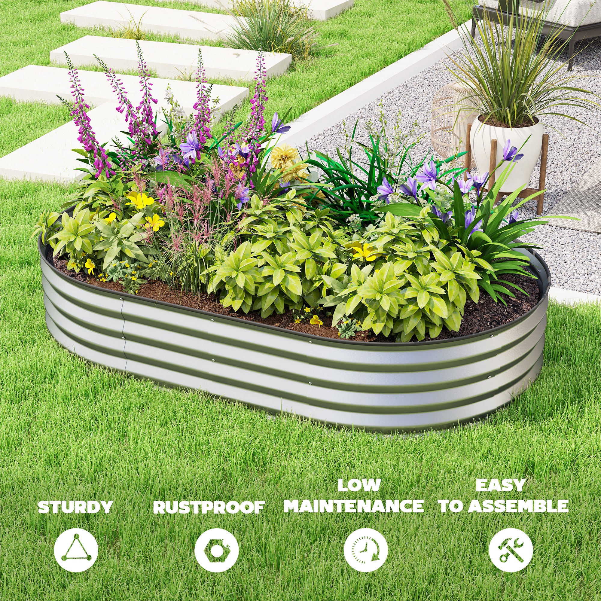 5' x 3' x 1' Large Outdoor Planter Box, Galvanized Raised Garden Bed with Metal Plant Stake, Silver Raised Garden Beds at Gallery Canada