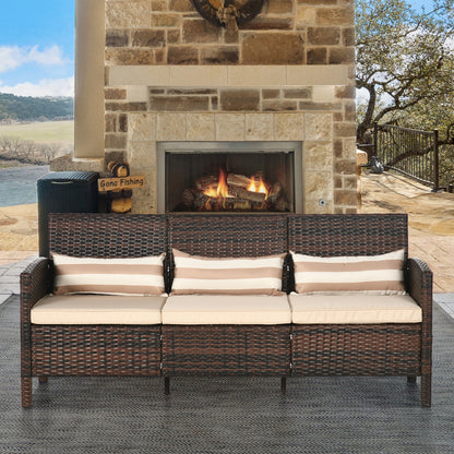 3-Seater Wicker Sofa, PE Rattan Outdoor Couch Conversation Furniture with Removable Cushions for Patio, Garden, Brown Patio Furniture Sets at Gallery Canada