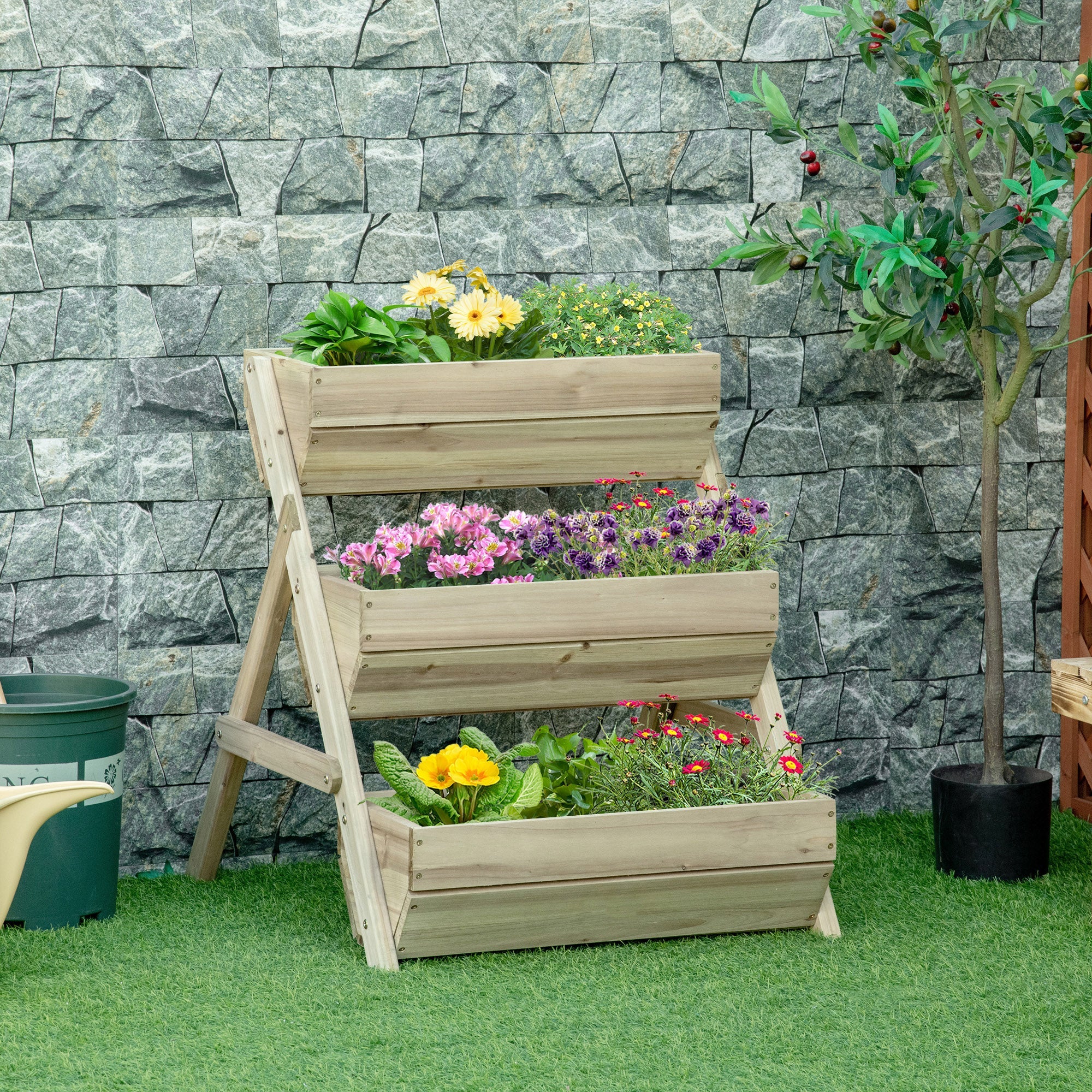 3 Tier Elevated Planter Box, Vertical Wooden Raised Garden Bed for Flowers, Vegetables, Herbs, 26