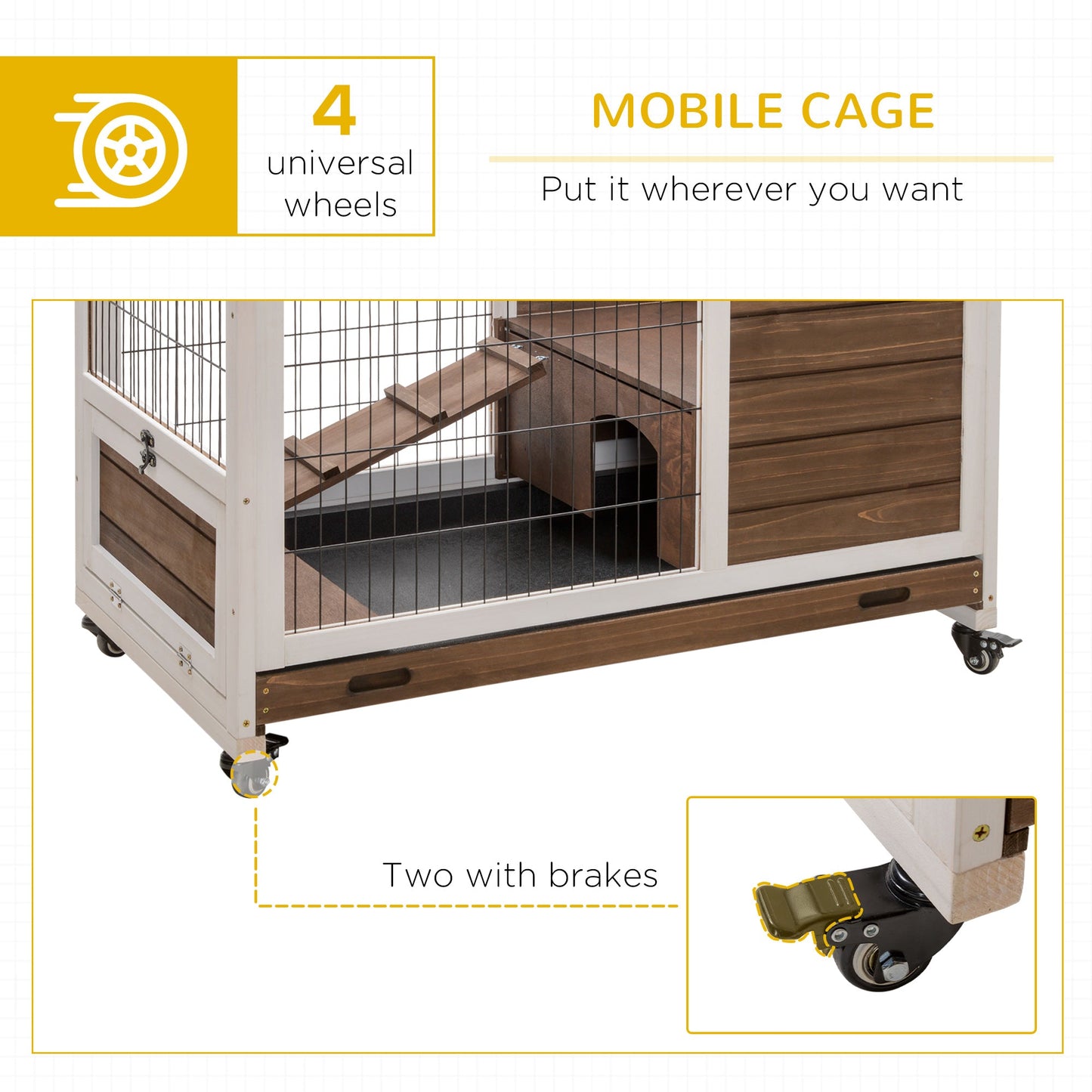 Wooden Indoor Rabbit Hutch Elevated Bunny Cage Habitat with Enclosed Run with Wheels, Ideal for Rabbits and Guinea Pigs, Brown Rabbit Hutch   at Gallery Canada