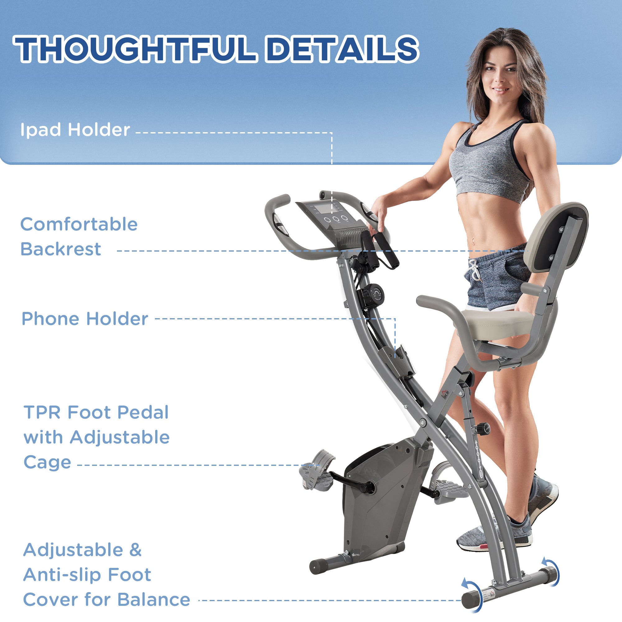 3 in 1 Folding Exercise Bike, Foldable Stationary Bike with 8-Level Magnetic Resistance, Adjustable Seat, Grey Exercise & Stationary Bikes at Gallery Canada