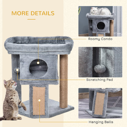 Cat Tree, Small Cat Tower with Perch, Scratching Post, Cat Condo, Toy Ball for Kitty, Indoor Use, Grey Cat Posts   at Gallery Canada