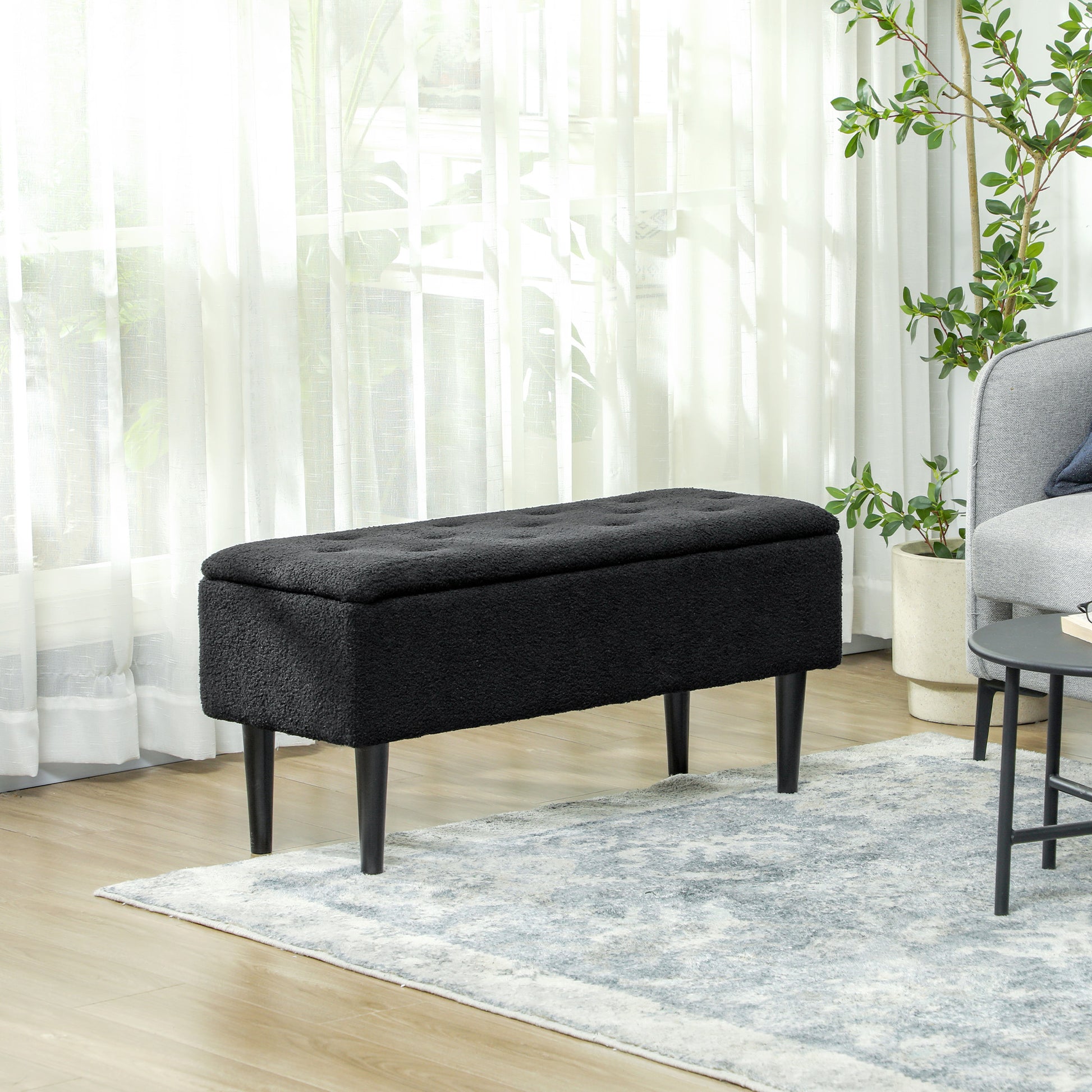 Modern Storage Bench, Ottoman with Storage and Lamb's Wool Upholstery for Living Room, Bedroom, Black Storage Ottomans & Benches Black  at Gallery Canada