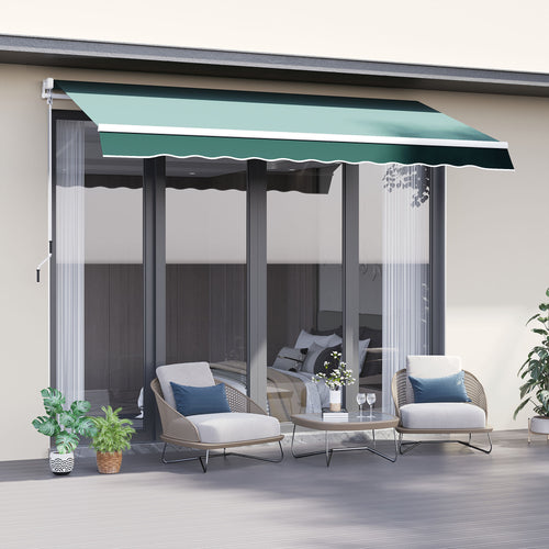 8' x 7' Retractable Awning, Patio Awnings, Sunshade Shelter with 280 g/m² UV &; Water-Resistant Fabric and Aluminum Frame for Deck, Balcony, Yard, Dark Green