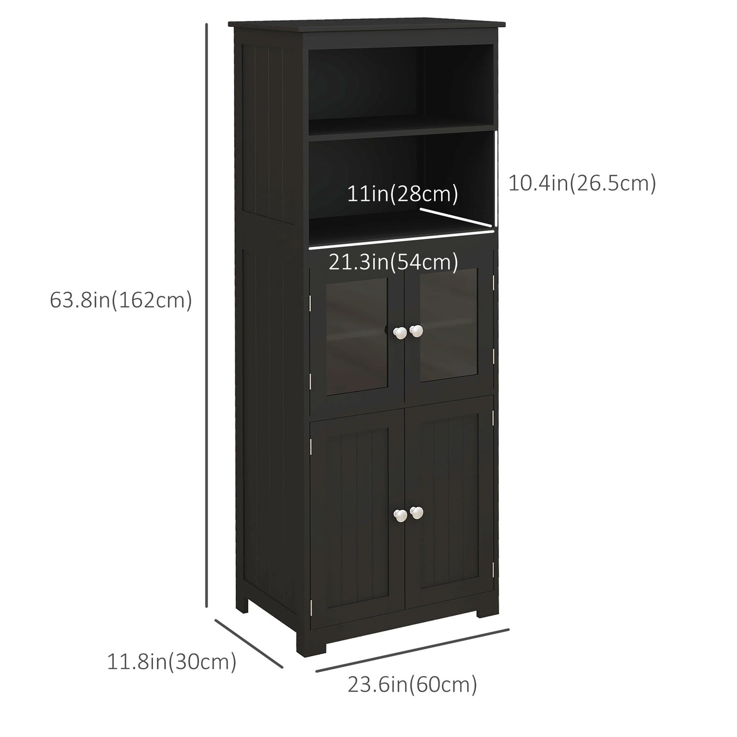 63" Small Buffet with Hutch, 4-Door Kitchen Pantry Storage Cabinet with Adjustable Shelf for Dining Room, Black Kitchen Pantry Cabinets   at Gallery Canada