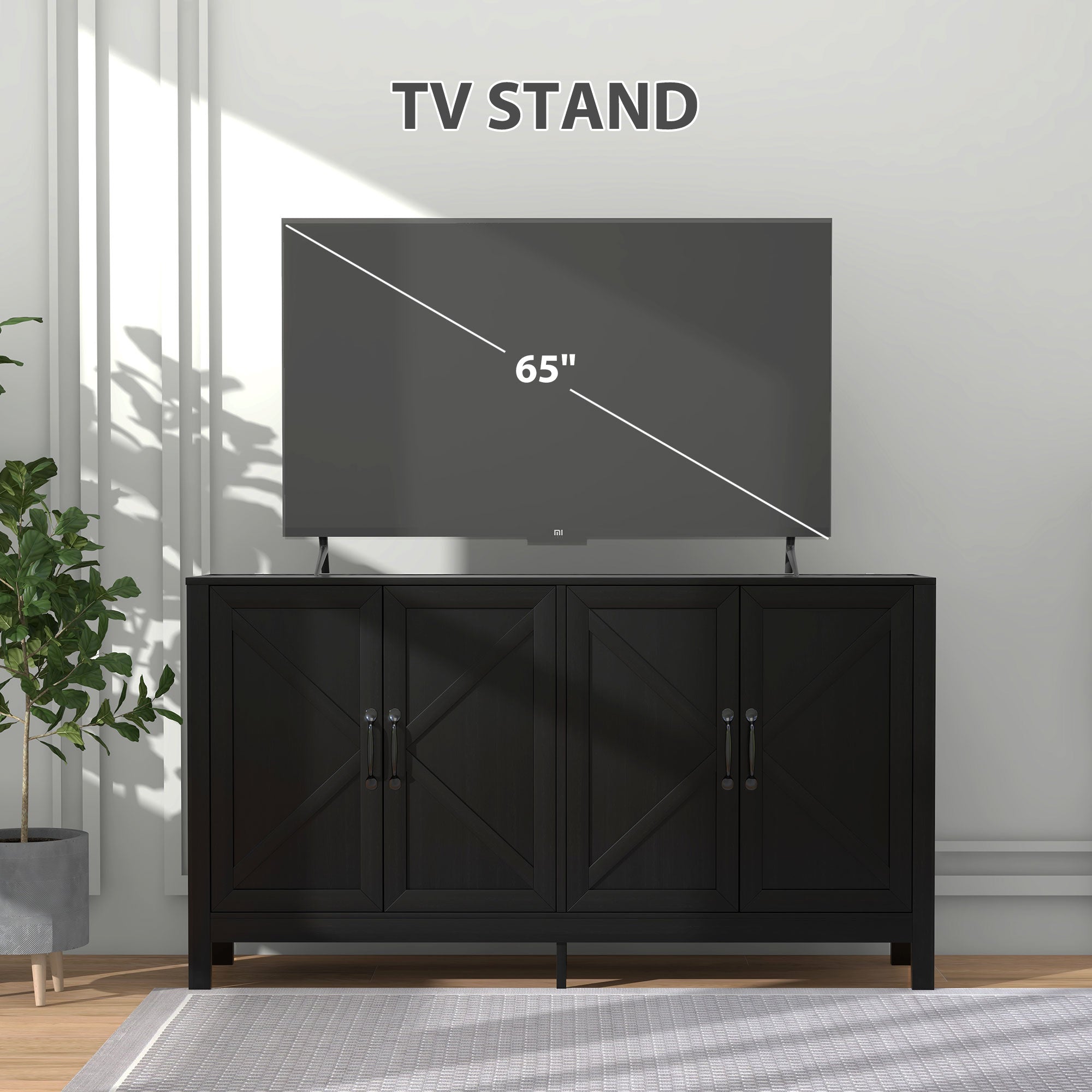 Sideboard Buffet, Storage Cabinet with Barn Door and Adjustable Shelf, TV Stand for TVs up to 65 Inches, Black Oak Bar Cabinets at Gallery Canada