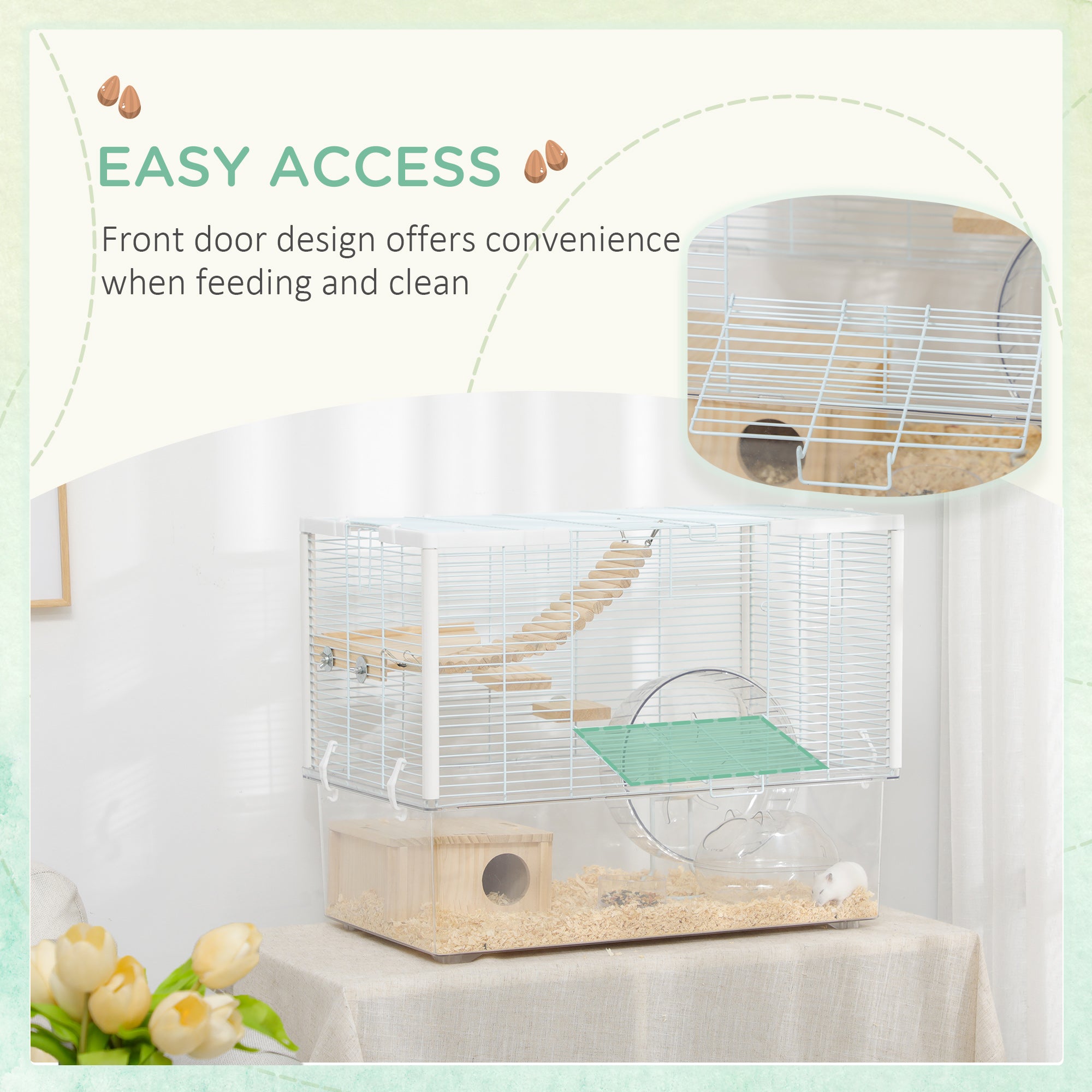 Hamster Cage with Deep Bottom, Wooden Ramp, Hut, Bathroom and Exercise Wheel for Hamster and Gerbil, White Hamster Cages at Gallery Canada